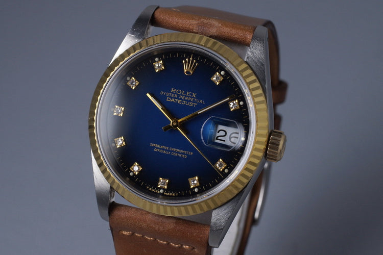 1988 Rolex Two Tone DateJust 16233 Factory Blue Vignette Diamond Dial