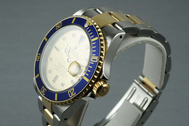 2000 Rolex Two Tone Submariner 16613 Serti Dial with Box and Papers