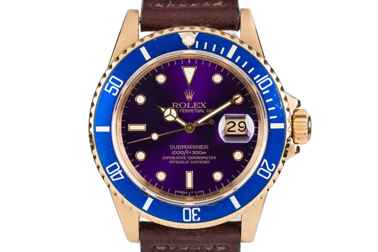 1982 Rolex YG Submariner 16808 with Purple Dial