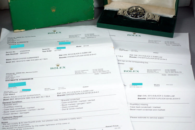 1967 Rolex Submariner 5513 Meters First with RSC Papers