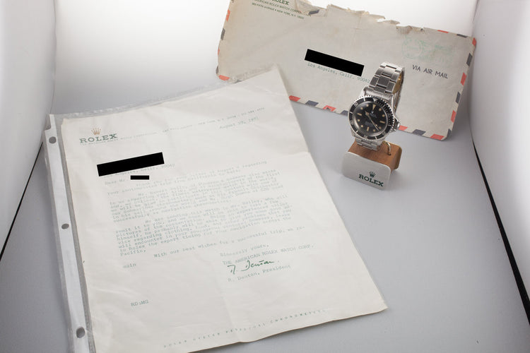 1967 Rolex Submariner 5512 Meters First Dial with Letter from Rolex USA President