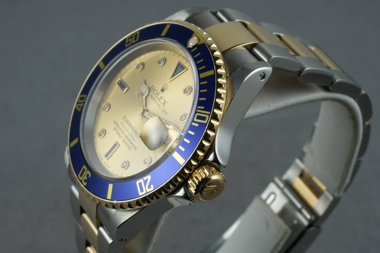 2002 Rolex 18K/SS Submariner 16613 Serti Dial with Service Papers