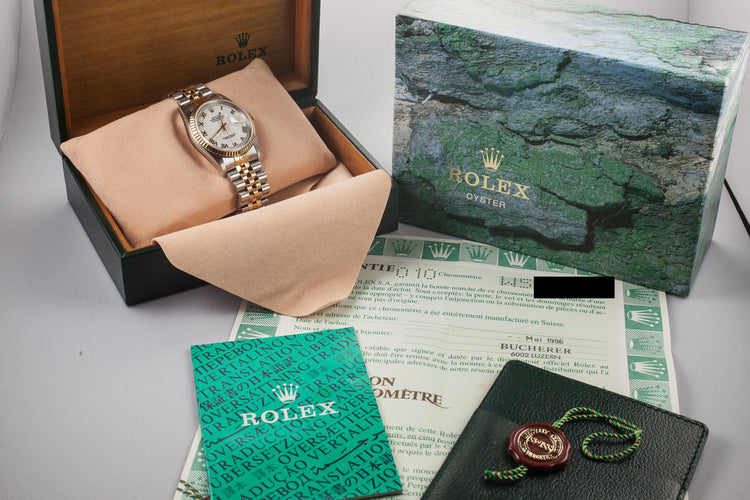 1995 Rolex Two Tone DateJust 16233 White Roman Dial with Box and Papers