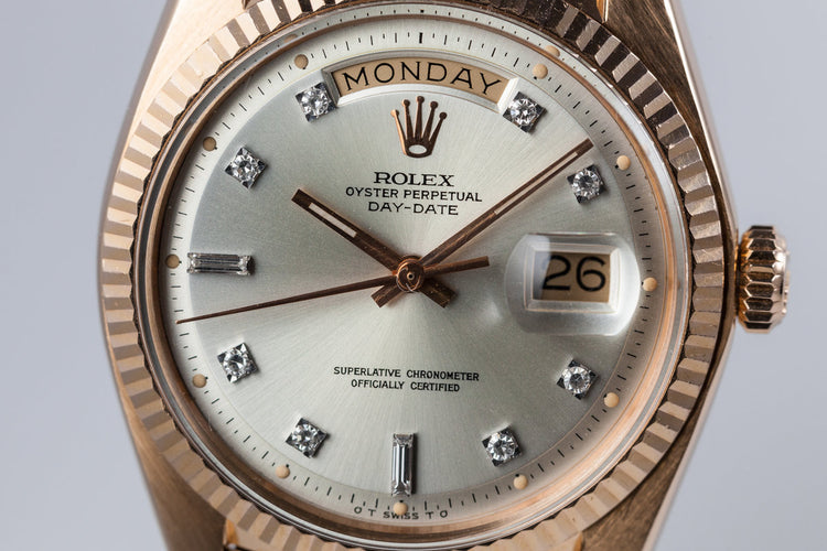 1972 Rolex Rose Gold Day Date 1803 Factory Diamond Silver Dial