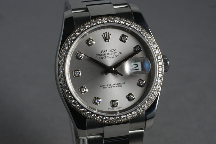 2010 Rolex DateJust 116244 Diamond Dial and Bezel with Box and Papers