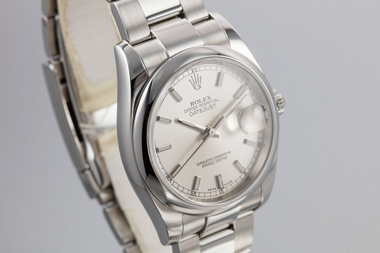 2006 Rolex DateJust 116200 Silver Dial with Roulette Date Wheel