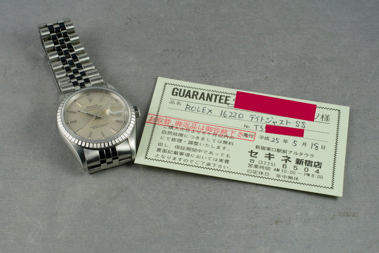 1996 Rolex DateJust 16220 with Guarantee Card