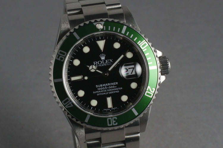 Rolex Green Submariner 16610 LV with Box and Papers M serial