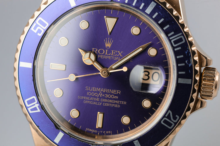 1982 Rolex YG Submariner 16808 with Purple Dial