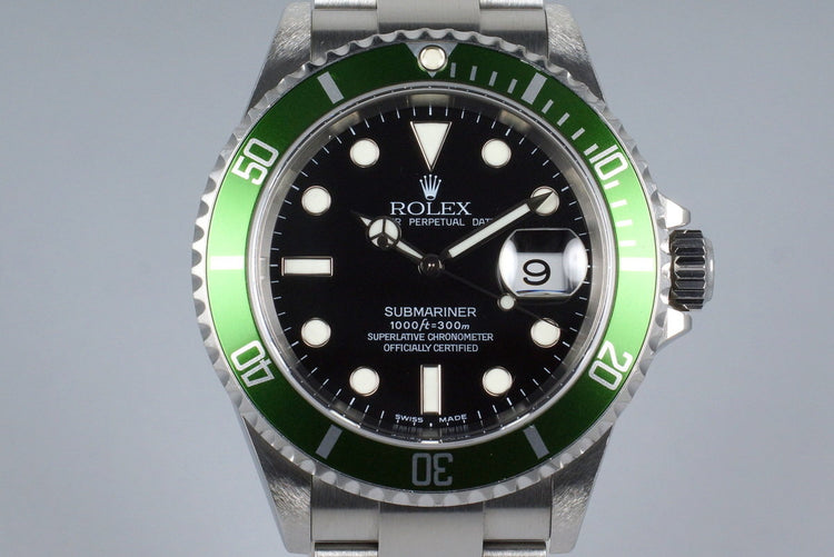 2004 Rolex Green Submariner 16610V with Box and Papers