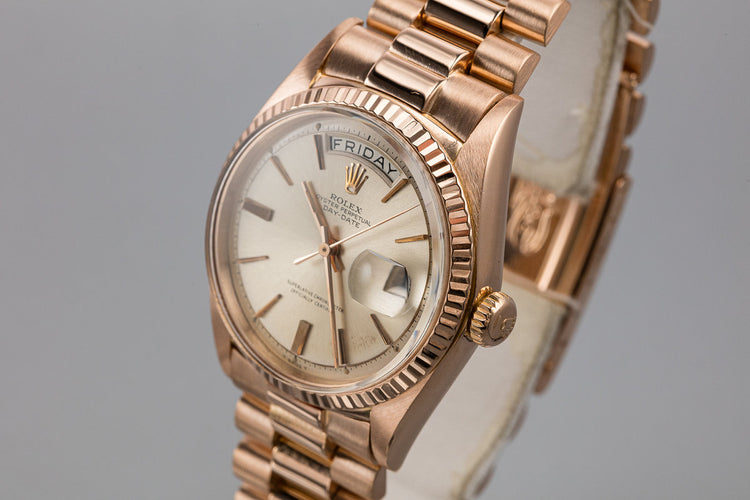 1965 Rolex 18K Rose Gold Day-Date 1803 Silver Dial
