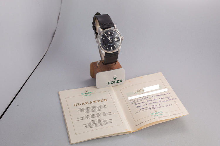 1972 Rolex DateJust 1601 Black "Confetti" dial with Papers