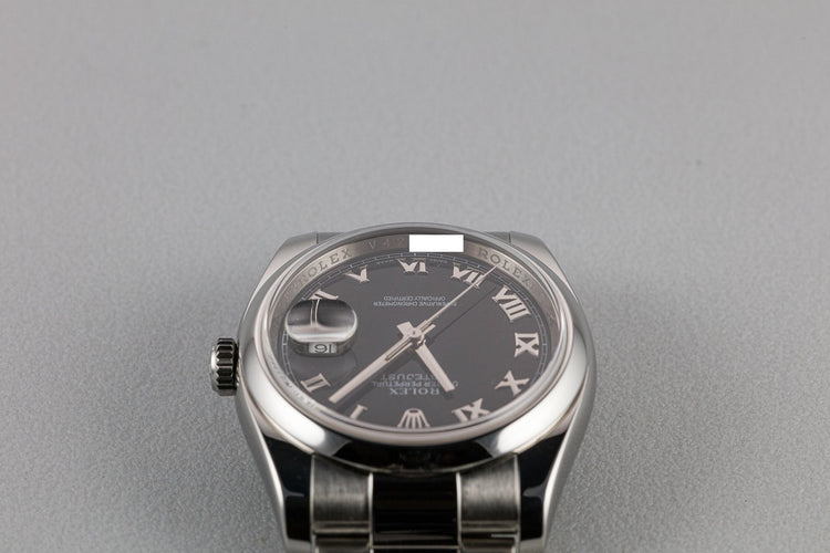 2009 Rolex DateJust 116200 Black No Lume Roman Numeral Dial with Box and Papers