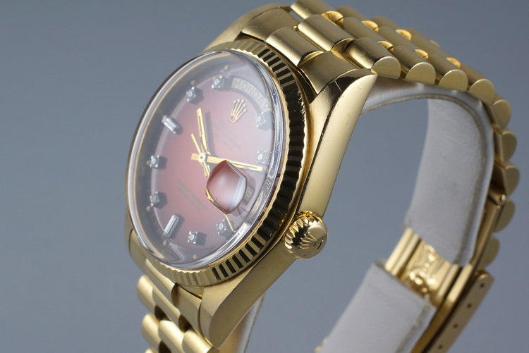 1978 Rolex YG Day Date 1803 Factory Diamond Red Vignette Dial