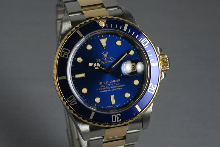 1987 Rolex Two Tone Blue Submariner 16803 with Box and Papers
