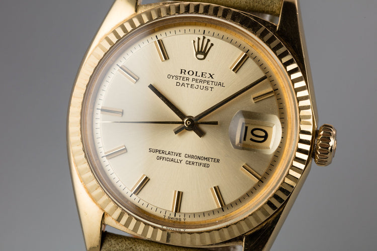 1969 Rolex 18K YG DateJust 1601 with No Lume Champagne Dial