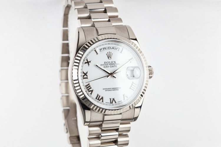 2000 Rolex 18K White Gold Day-Date 118239 Roman Numeral Dial