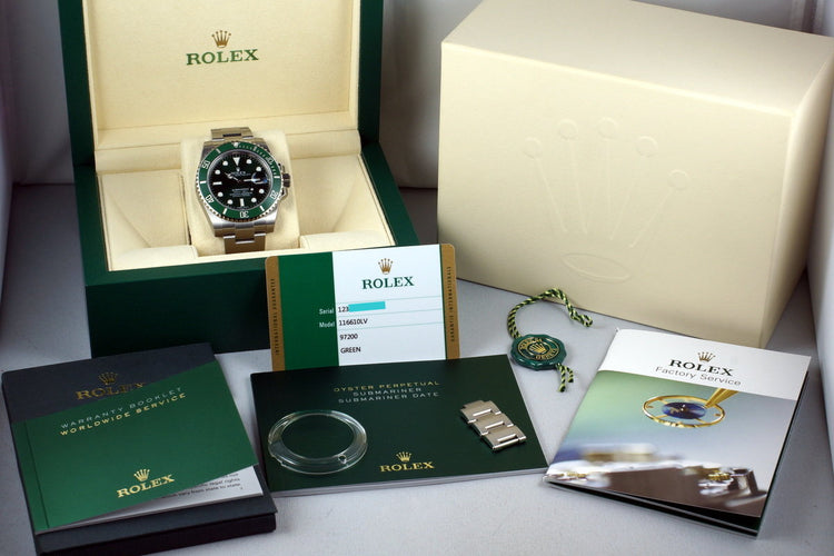 2015 Rolex Green Submariner 116610LV with Box and Papers MINT