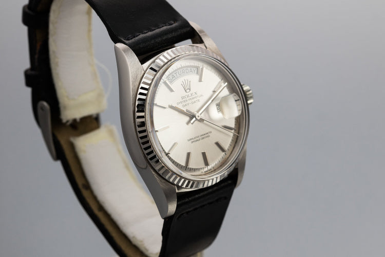 1972 Rolex 18K White Gold Day-Date 1803 with No Lume Silver Dial
