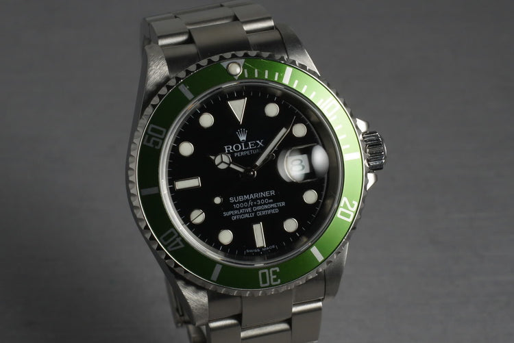 2006 Rolex Green Submariner 16610 LV with Box and Papers