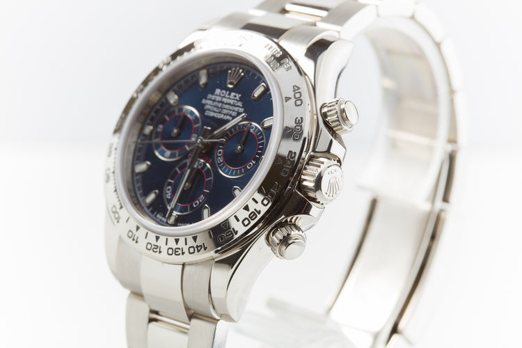2016 Rolex 18k White Gold Daytona Chronograph 116509 Blue Dial with Box & Card
