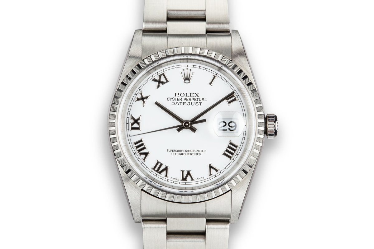 Bliver værre timeren bøn HQ Milton - 1999 Rolex DateJust 16220 White Roman Numeral Dial, Inventory  #A2033, For Sale