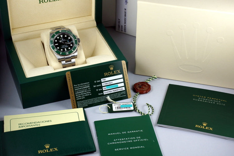 2015 Rolex Green Submariner 116610LV with Box and Papers