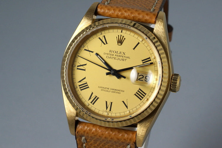 1983 Rolex YG Datejust 16018 with Champagne Roman Dial