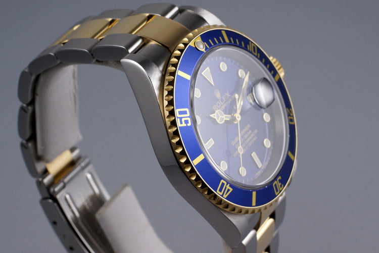 2005 Rolex Two Tone Blue Submariner 16613 with Box and Papers