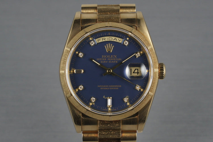 1989 Rolex Bark Day Date Ref: 18248 with Factory Blue Diamond Dial