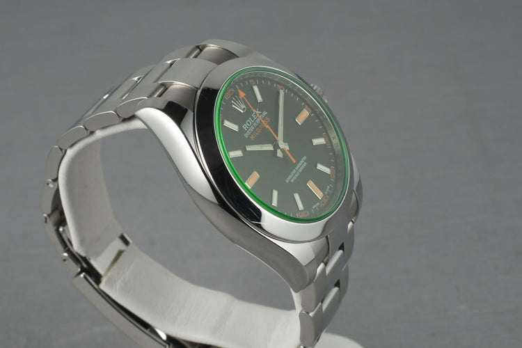 Rolex Milgauss Green V Serial 116400 GV with Box and Papers