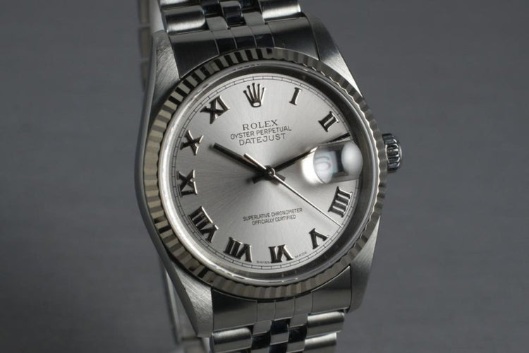 2003 Rolex Datejust 16234 Silver Roman Chapter Ring Dial With RSC Papers