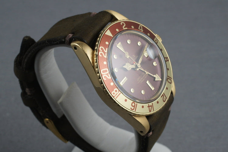 Rolex GMT 18K 1675 with root beer nipple dial turning tropical red