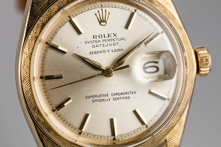 1964 Rolex 18K YG Morellis DateJust 1602 Silver Serpico Y Laino Dial with Service Papers