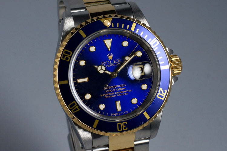 1995 Rolex Two Tone Blue Submariner 16613 with Box and Paper