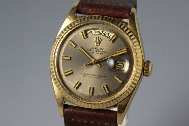 1968 Rolex YG Day-Date 1803 Gray Non-Luminious ‘Wide Boy’ Dial with Punched Papers