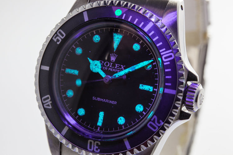 1959 Rolex Submariner 5512 with Tropical Gilt Chapter Ring Dial, Red Triangle Bezel, and Big Logo Stretch Bracelet