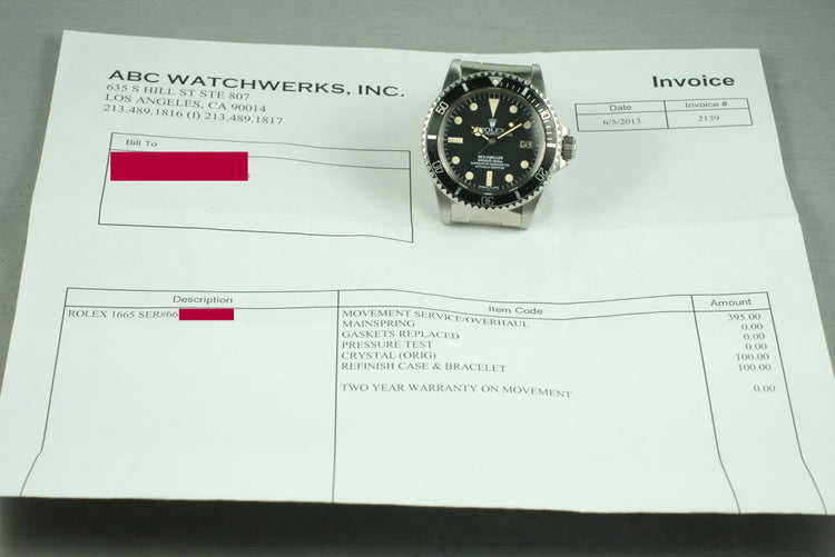 1981 Rolex Sea Dweller 1665 with Service Papers