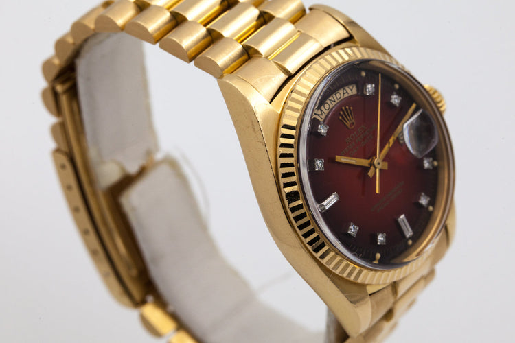 1978 Rolex YG Day Date 1803 Factory Diamond Red Vignette Dial