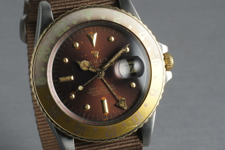 Rolex GMT Two Tone 1675 with root beer nipple dial with faded insert