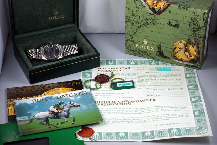 1991 Rolex DateJust 16220 Gray Dial with Box and Papers