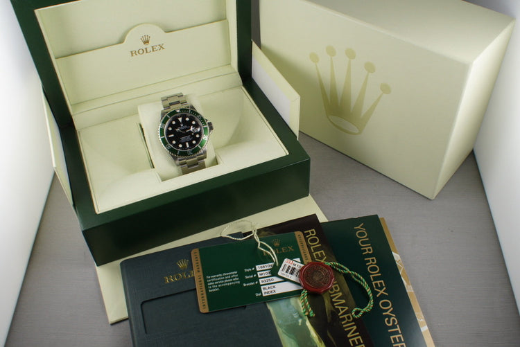 Rolex Green Submariner 16610 LV with Box and Papers M serial