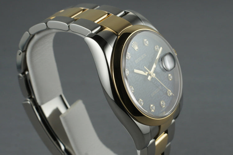 2005 Rolex Two Tone Datejust 116203 Factory Blue Diamond Dial with Box and Papers