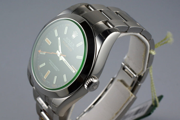 2009 Rolex Milgauss Green 116400V with Box and Papers MINT with Stickers