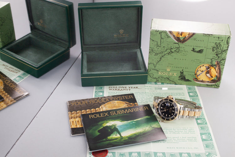 1991 Rolex Two-Tone Submariner 16613 Black Dial with Box, Papers, and Service Papers