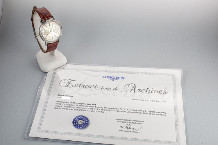 1960s Longines Chronograph 7412-4 with Extract From the Archives