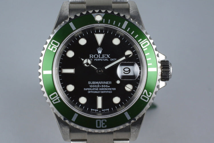 2004 Rolex Green Submariner 16610LV Mark I with Box and Papers MINT