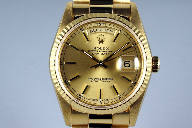 1991 Rolex YG Day-Date 18238 Champagne Dial with Box and Papers