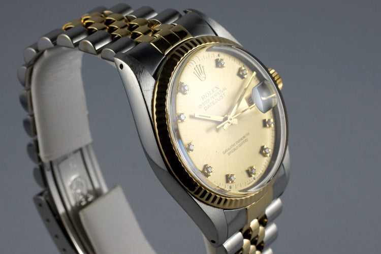 1981 Rolex Two Tone DateJust 16013 Factory Champagne Diamond Dial with Box and Papers