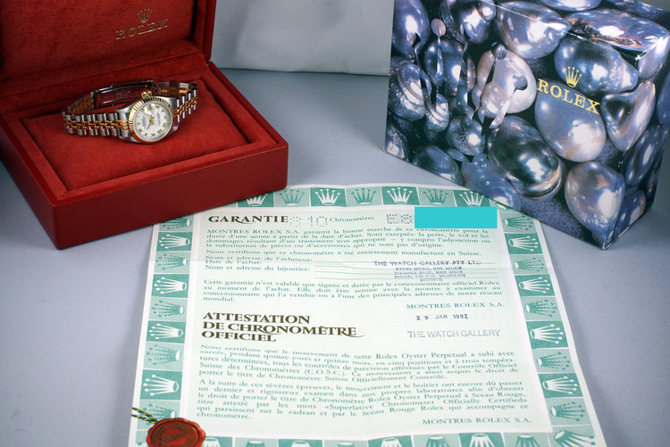 1991 Rolex Ladies Two Tone DateJust 69173 White Roman Dial with Box and Papers